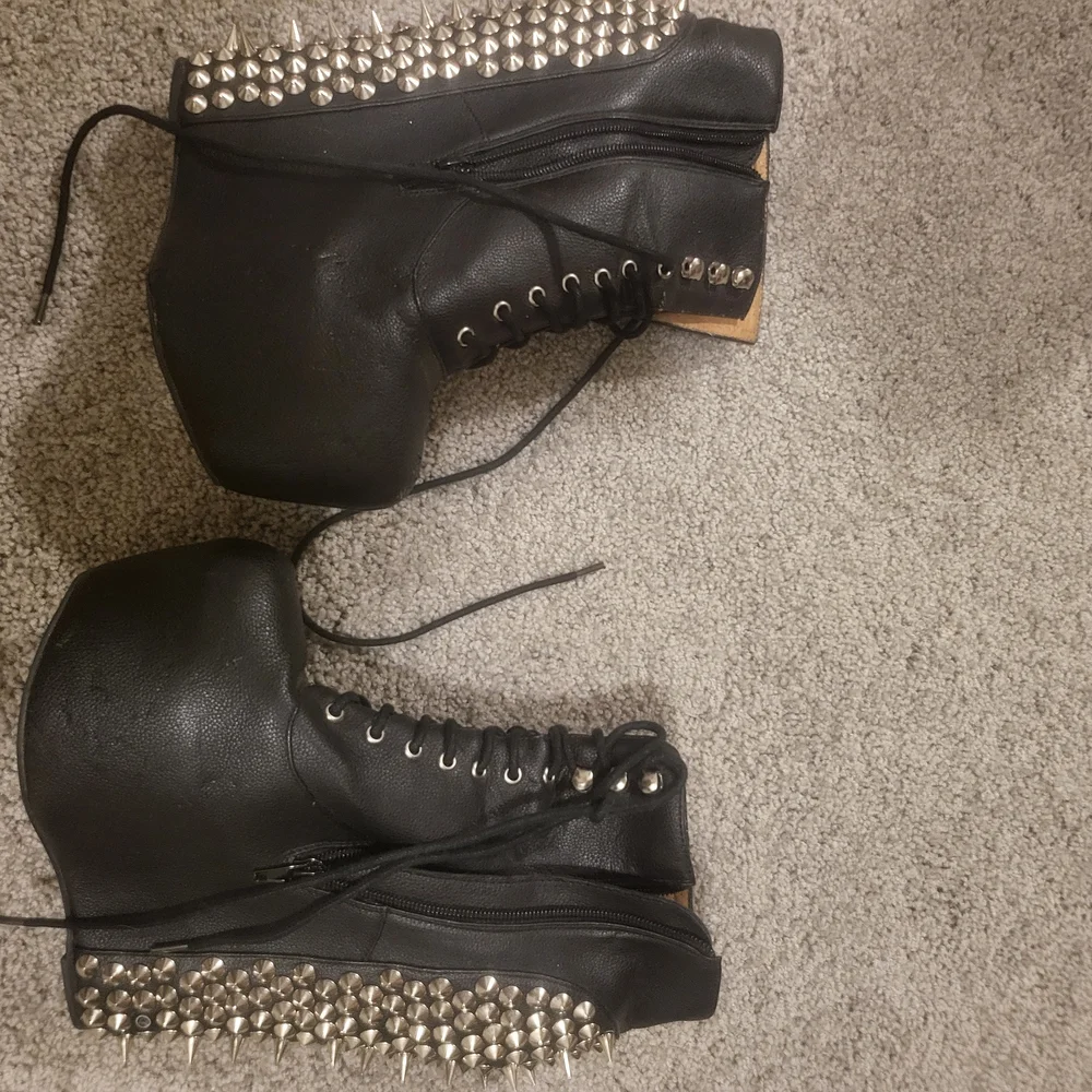 Jeffrey Campbell Black Lace Up Studded Boots - Picture 6 of 6